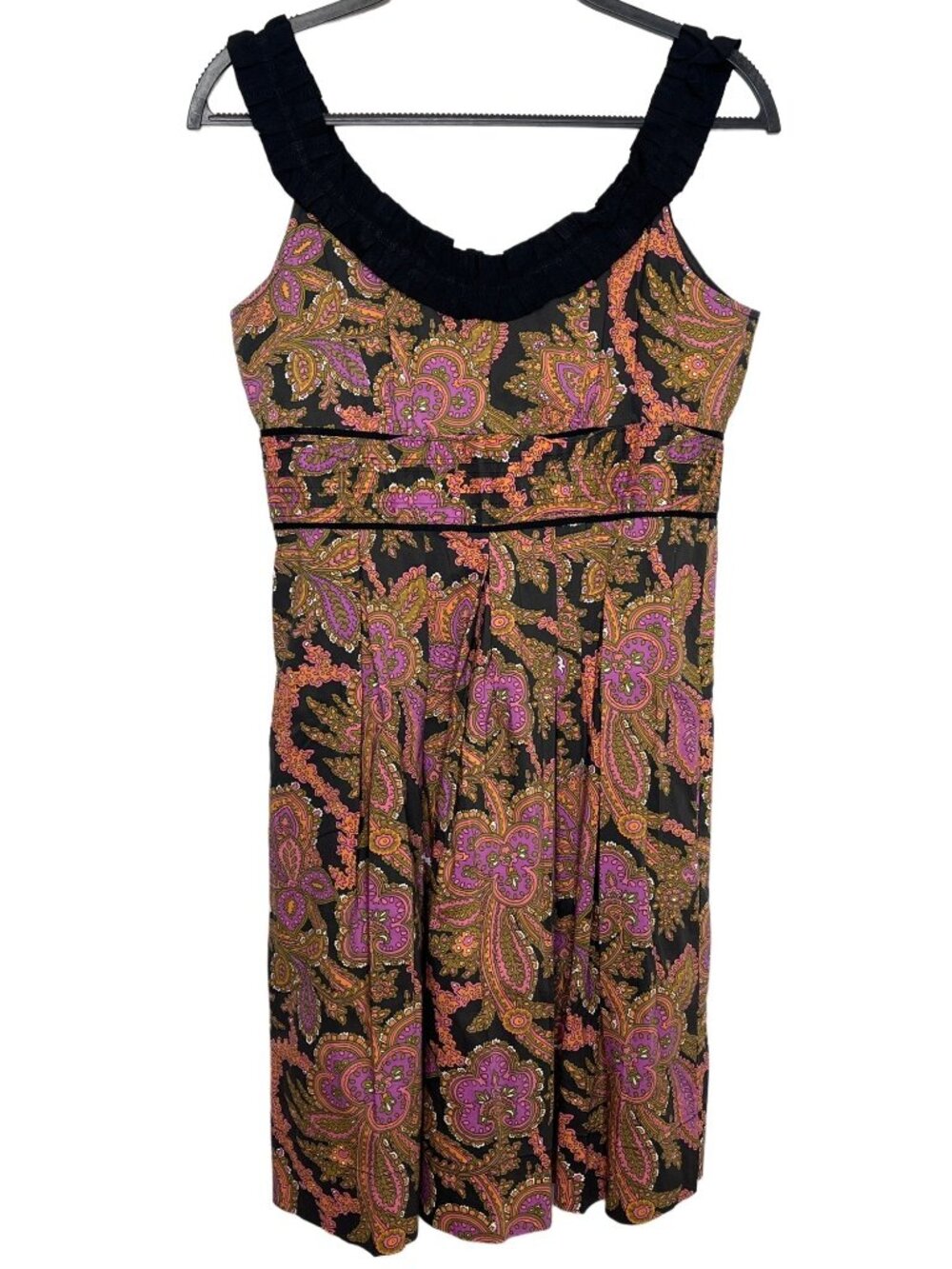 London Times Dress Womens 8 Black Pink Paisley Sleeveless Boho Shift